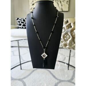 1928 Silver Black Beaded Necklace New
